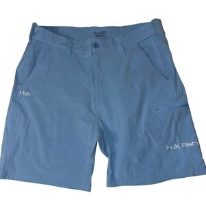 Huk Fishing Performance Fabric Mens XL Blue Cargo Shorts‎ Zip Pocket Fishing